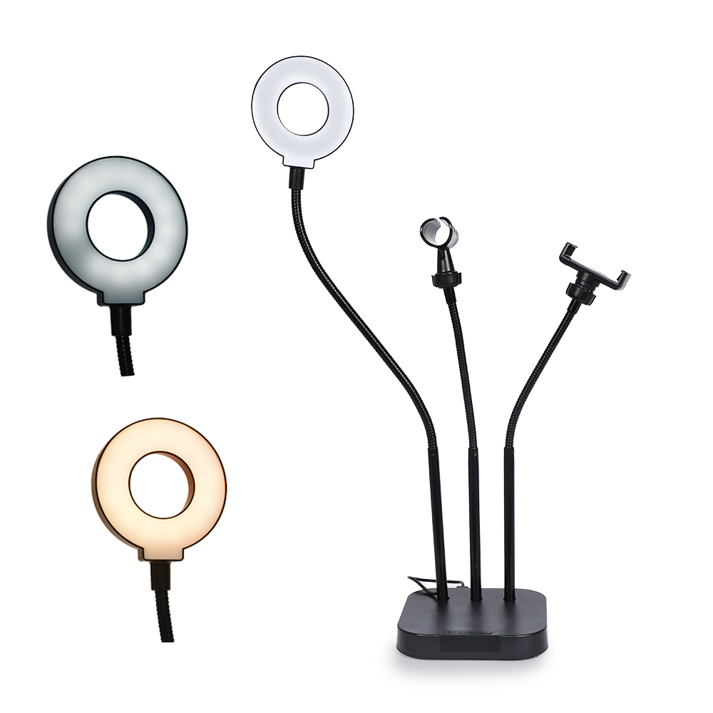 Ring light professional live stream A15 avec support de téléphone portable et microphone