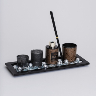 Ensemble Décoratif d’Ambiance avec Diffuseur, Bougies Parfumées et Plateau Miroir