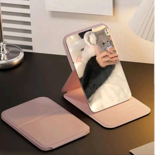Miroir De Poche Pliant Et Ajustable En PU – Rose