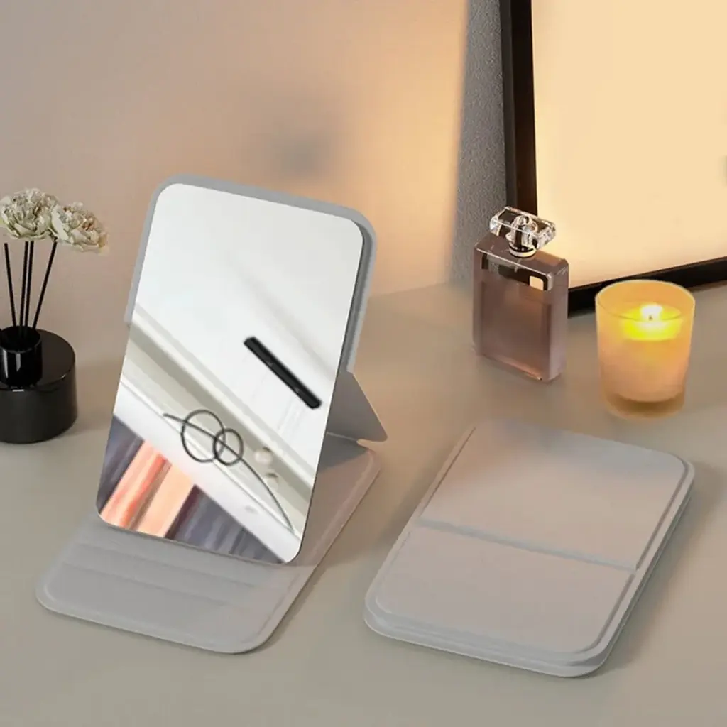 Miroir De Poche Pliant Et Ajustable En PU – Blanc
