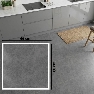 Pack de 28 Carreaux PVC Autocollants pour Sol – 60 × 60 cm – Gris Effet Béton - Modèle 6601 - 10,08 m²