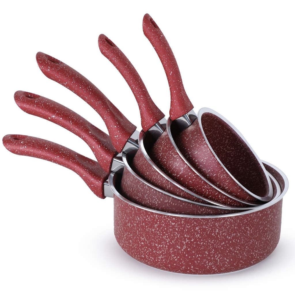 Hascevher Set De 5 Casseroles Granite Rouge