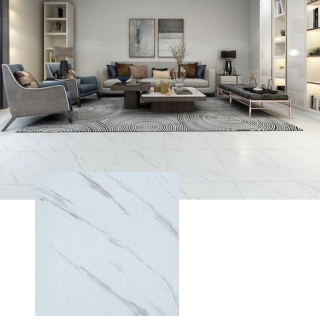 Pack de 28 Carreaux PVC Autocollants pour Sol – 60 × 60 cm – Blanc Effet Marbré - Finition Mate - Modèle 8808 - 10,08 m²