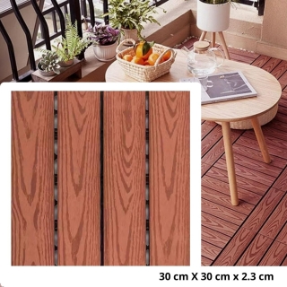 Dalle Clipsable Composite Bois-Plastique 30×30 cm – Imperméable, Antidérapante – Motif Rouge Brique Pour Terrasse & Jardin