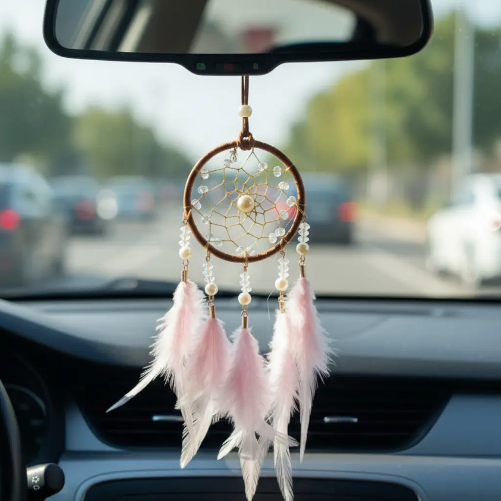 Dream Catcher Rose Bébé Avec Plumes Douces et Perles