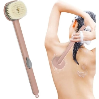 Brosse de Bain Rose Long Manche 2 En 1 Avec Réservoir de Gel Douche – Exfoliante & Massante 
