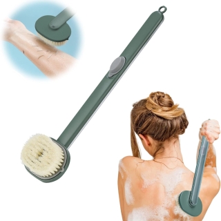 Brosse de Bain Vert Long Manche 2 En 1 Avec Réservoir de Gel Douche – Exfoliante & Massante 