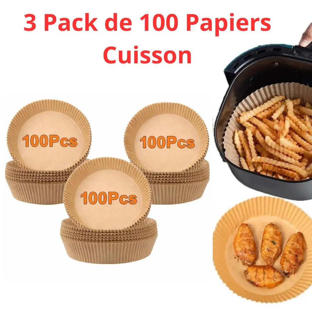 3 Pack de 100 Papiers de Cuisson Ronds Pour Friteuse à Air de 16 cm