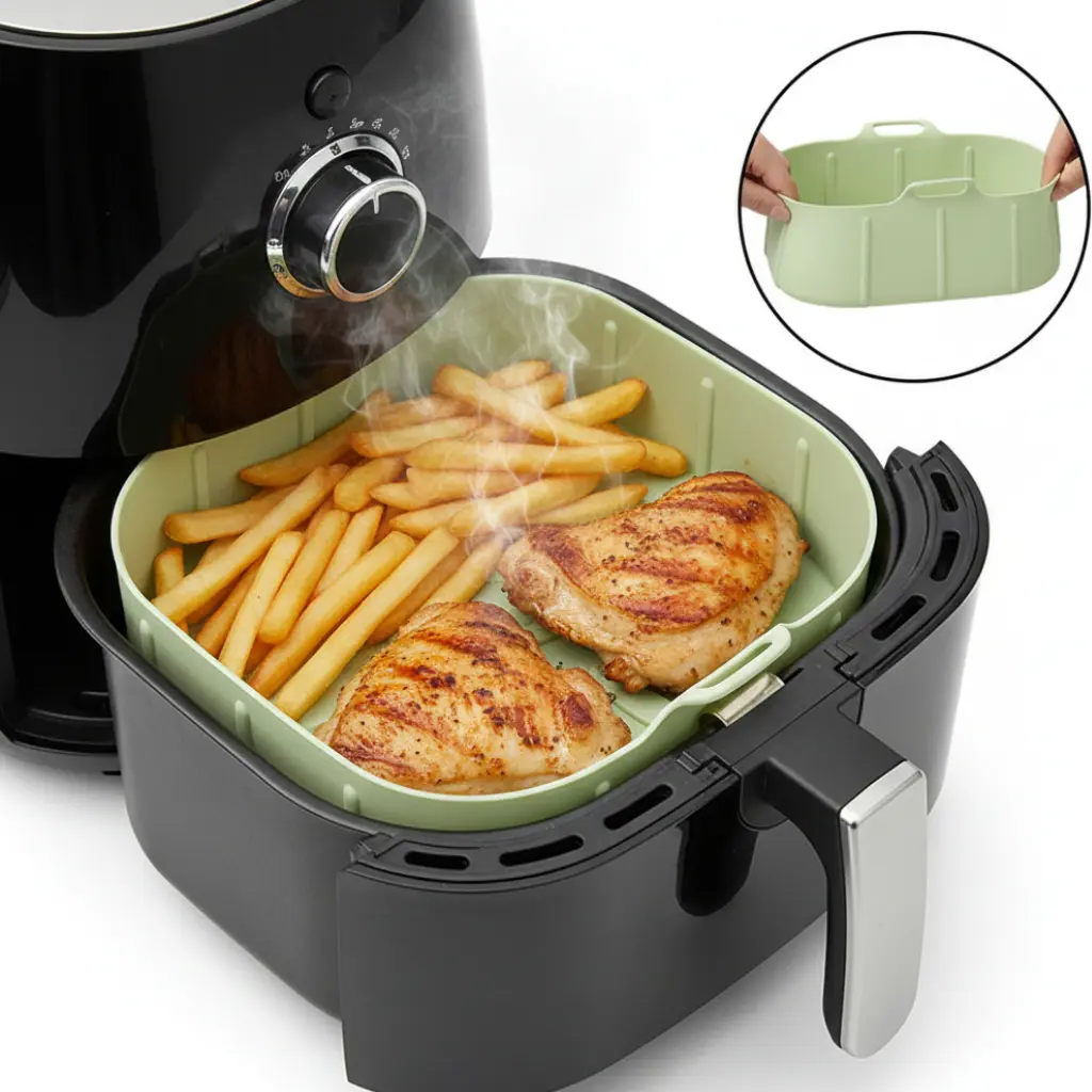 Moule en Silicone Carré Réutilisable Pour Air Fryer - Vert -  21 x 5 cm