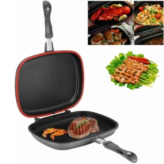 MBH Poêle Antiadhésif Double Face & Pliable Avec Fermeture Magnétique - 36 cm