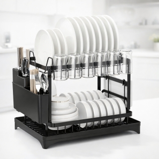Égouttoir à Vaisselle 2 Niveaux avec Plateau Amovible – Noir  10 kg