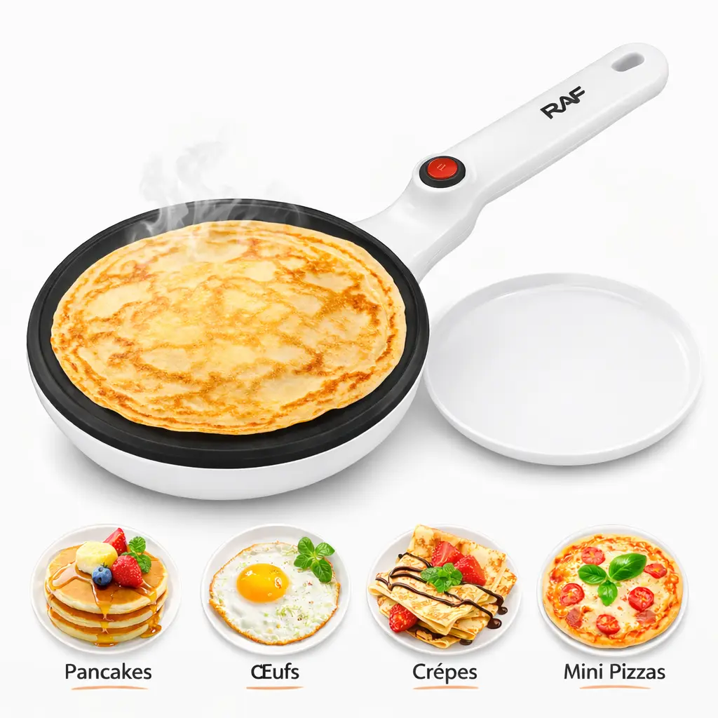 RAF Crêpière Électrique Antiadhésif en Blanc - 600W - Ø 20 cm