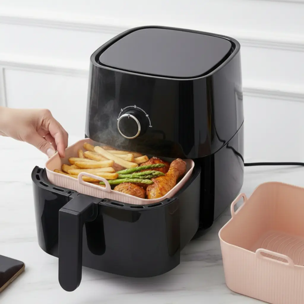 Moule en Silicone Rectangulaire Réutilisable Pour Air Fryer 17 × 9 × 7 cm - Saumon