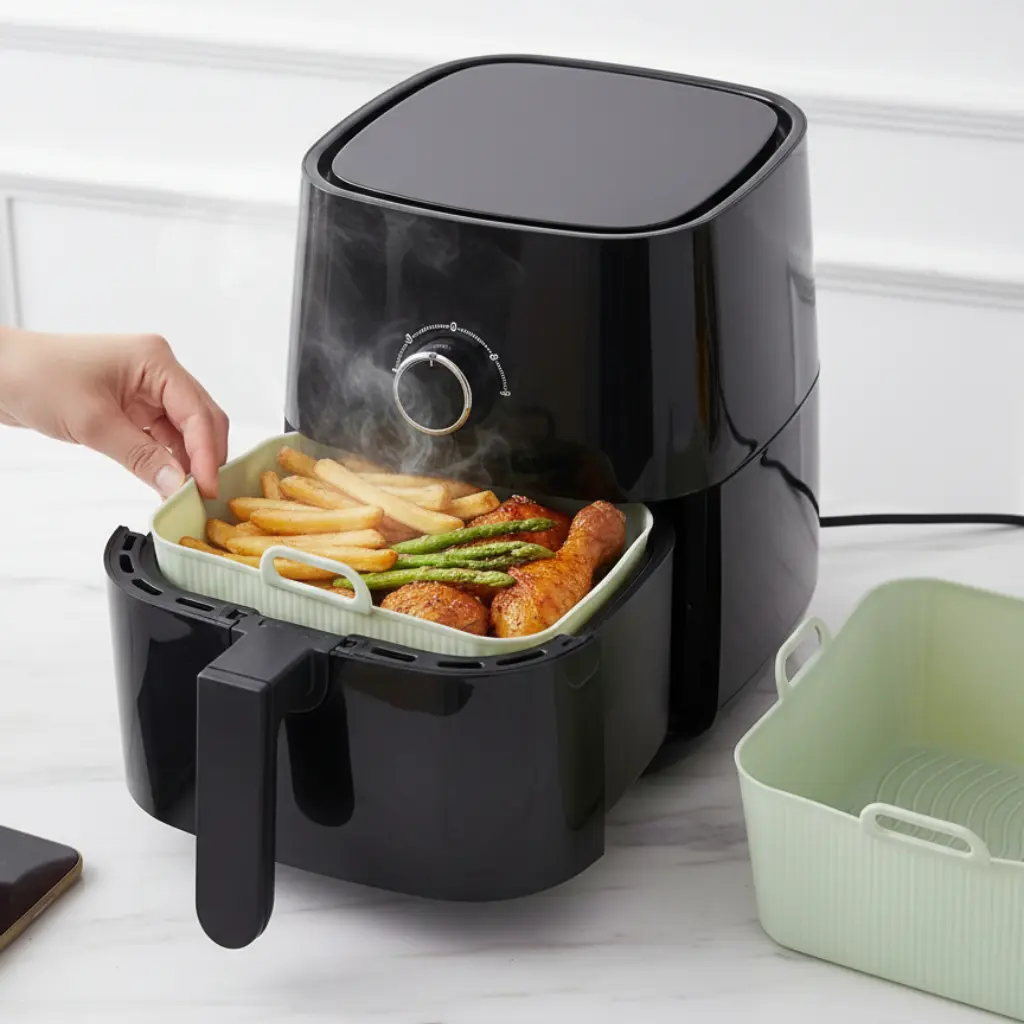 Moule en Silicone Rectangulaire Réutilisable Pour Air Fryer 17 × 9 × 7 cm - Vert