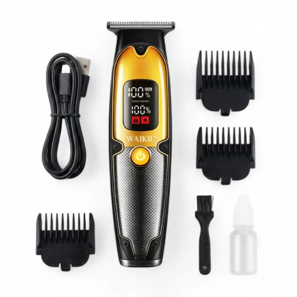 WAIKIL WL-657  Tondeuse Professionnelle Sans Fil Rechargeable – Écran display 6000-7000 RPM , T Blade-Jaune