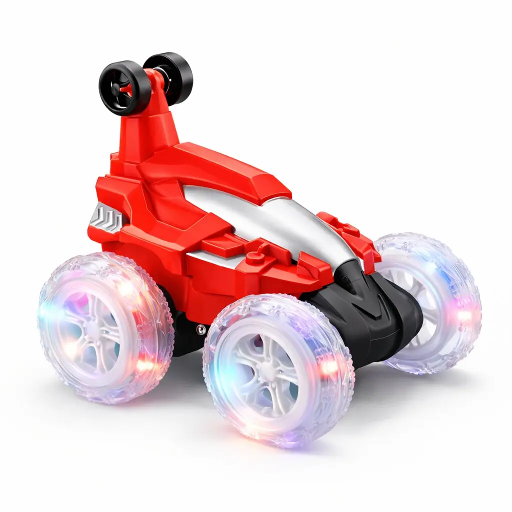 Voiture Télécommandée Stunt 360° avec Roues Lumineuses – Stunt Car RC Acrobatie pour Enfants-Rouge