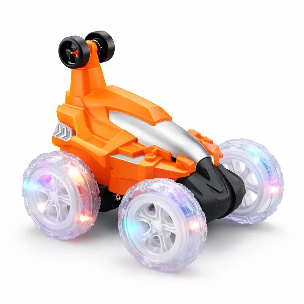 Voiture Télécommandée Stunt 360° avec Roues Lumineuses – Stunt Car RC Acrobatie pour Enfants-Orange