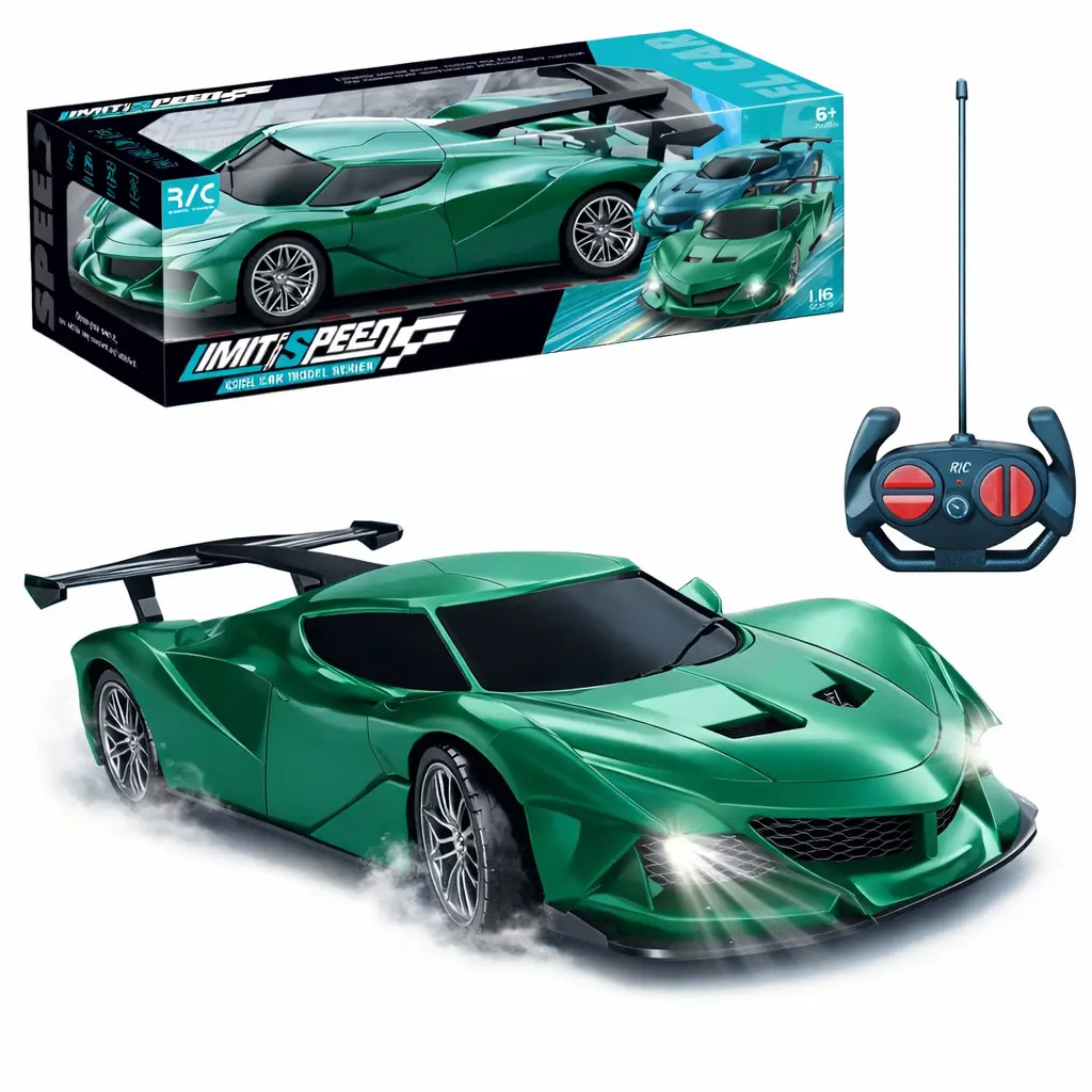 Voiture RC Rechargeable 1:16 Limit Speed – Supercar Télécommandée Avec Lumières LED et Télécommande Sans Fil – Jouet Enfant 6+ - Vert