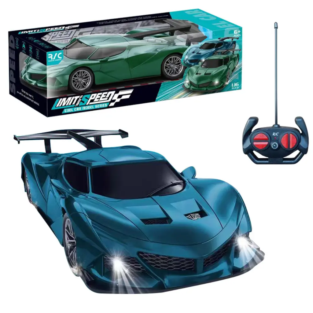 Voiture RC Rechargeable 1:16 Limit Speed – Supercar Télécommandée Avec Lumières LED et Télécommande Sans Fil – Jouet Enfant 6+ Bleu