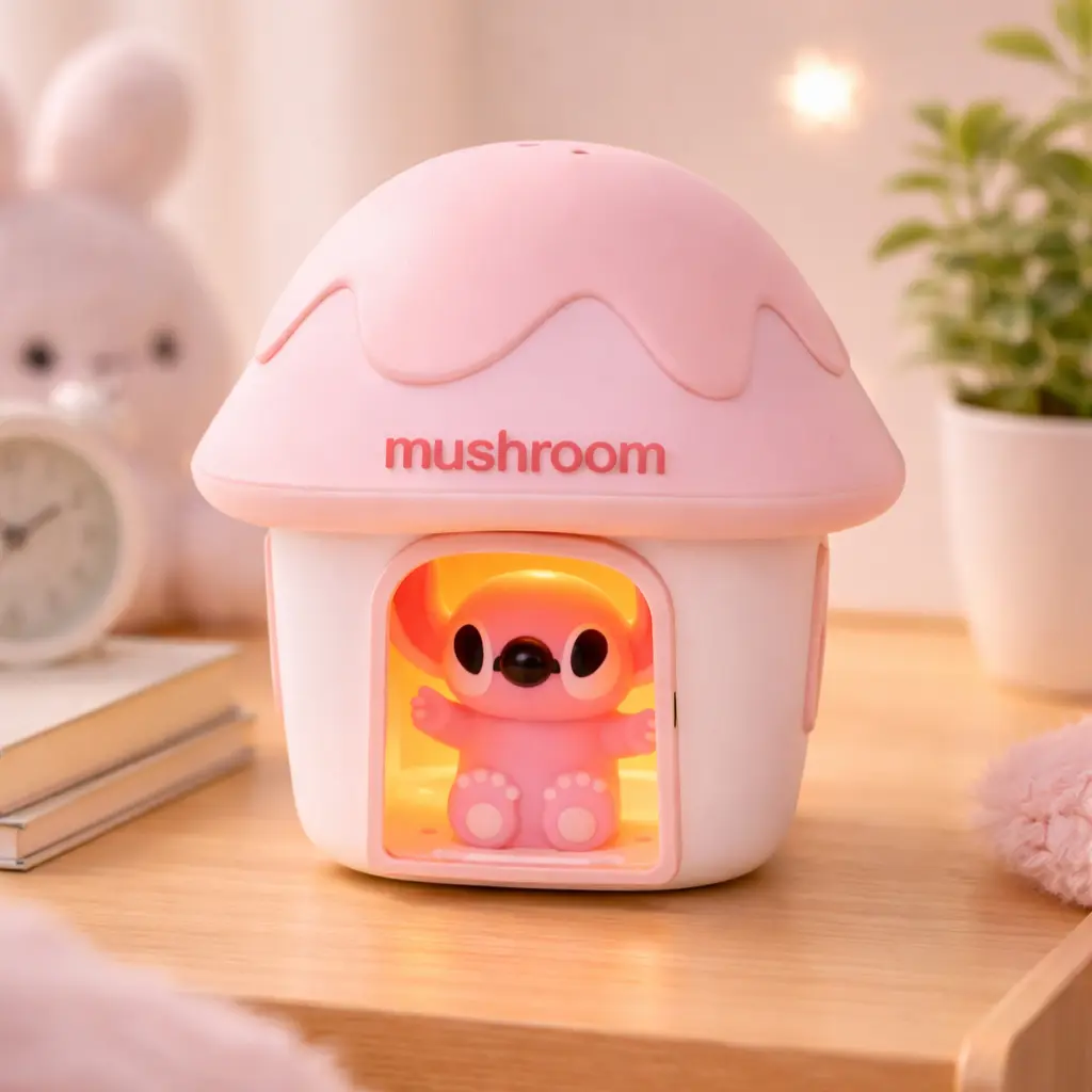 Veilleuse Enfant Rechargeable Forme Champignon Motif Stitch Rose