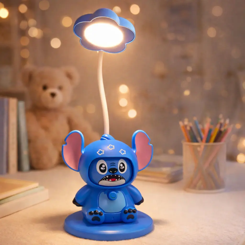Lampe Enfant Cartoon Mini Lamp – Visage Changeant, Style Stitch Bleu, Rechargeable
