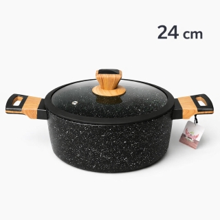 SIZAR Marmite en Granite  24 cm – Noir – Modèle HK435