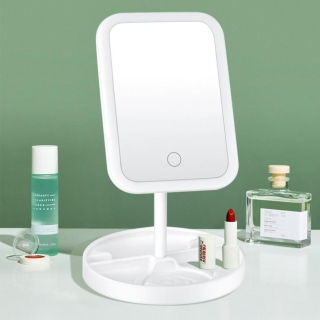 Miroir de Maquillage LED Rectangulaire Avec Rangement – Éclairage Réglable et Rotation 90°- Blanc