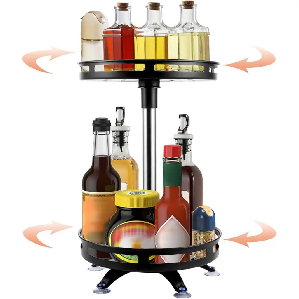 Étagère Rotative 2 Niveaux 360° – Organisateur Cuisine en Acier Inoxydable - Noir