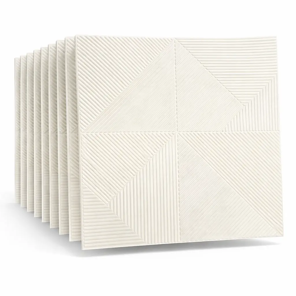Pack de 10 Panneaux Muraux 3D Adhésifs Blancs – Motif Géométrique 70×70 cm