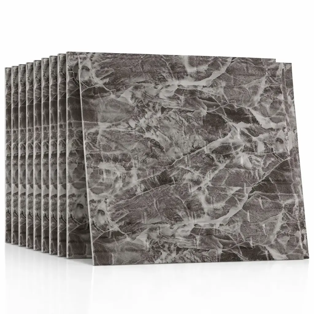 Pack de 10 Panneaux Muraux 3D Effet Marbre Gris avec Veines Blanches 70 × 77 cm – Anti-Humidité