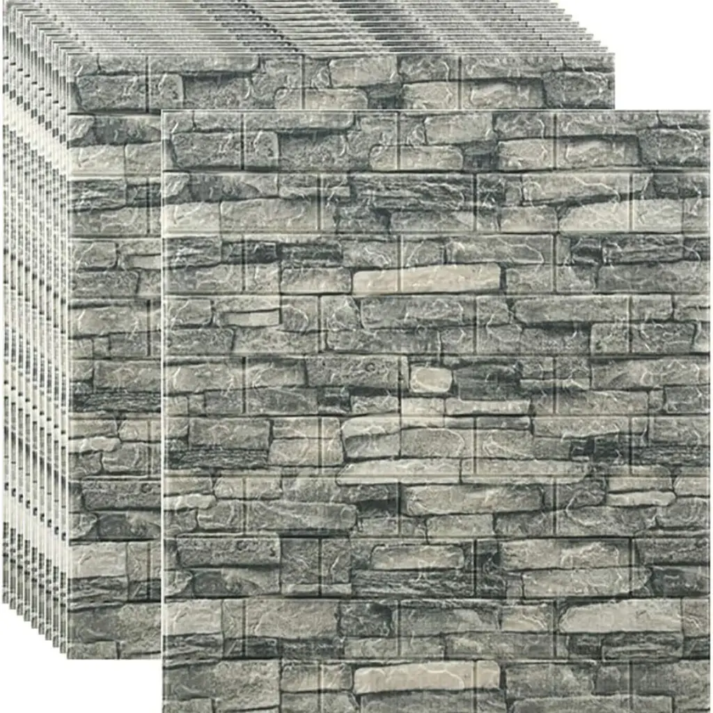 Pack de 10 Panneaux Muraux 3D Autocollants Effet Pierre Gris 70 × 77 cm – Anti-Humidité