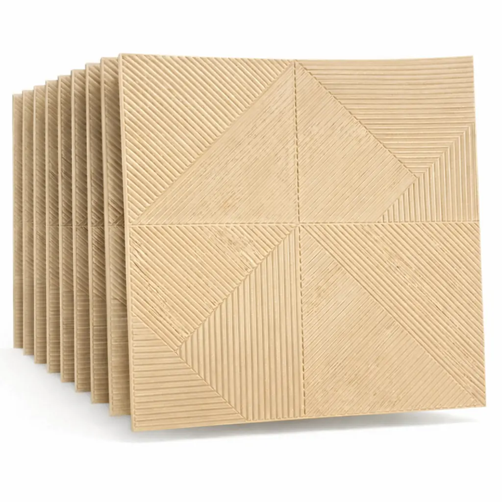 Pack de 10 Panneaux Muraux 3D Adhésifs Beige – Motif Géométrique 70×70 cm