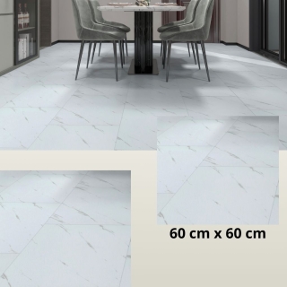 Pack de 10 Carreaux PVC Autocollants pour Sol – 60 × 60 cm – Blanc Finition Mate - Modèle 6612 