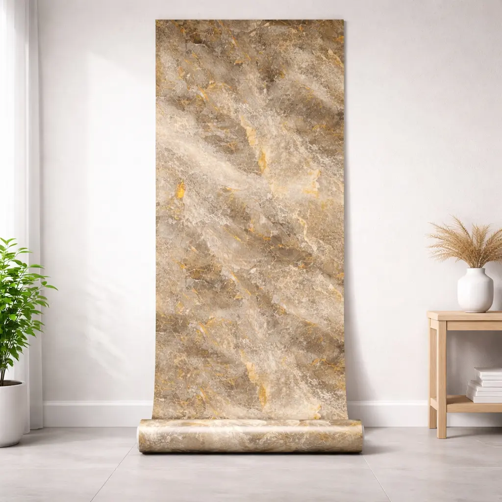 Rouleau Panneau Mural Autocollant Effet Marbre Grège 60 cm x 2,80 m – Épaisseur 3 mm