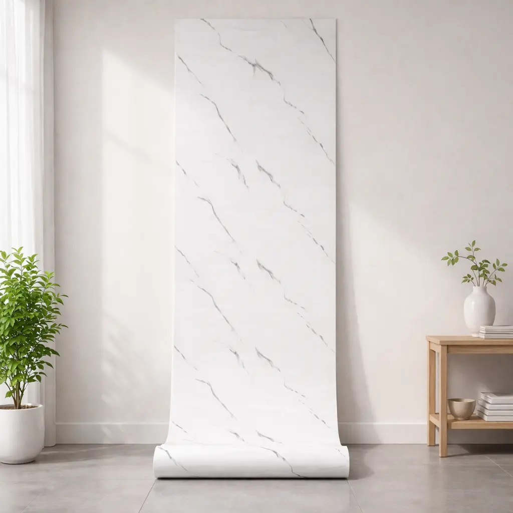 Rouleau Panneau Mural Autocollant Effet Marbre Blanc 60 cm x 2,80 m – Épaisseur 3 mm