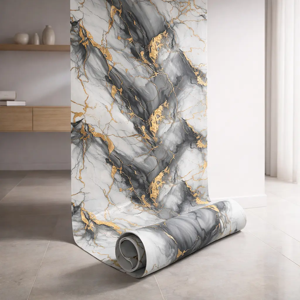 Rouleau Panneau Mural Autocollant Effet Marbre Noir 60 cm x 2,80 m – Épaisseur 3 mm