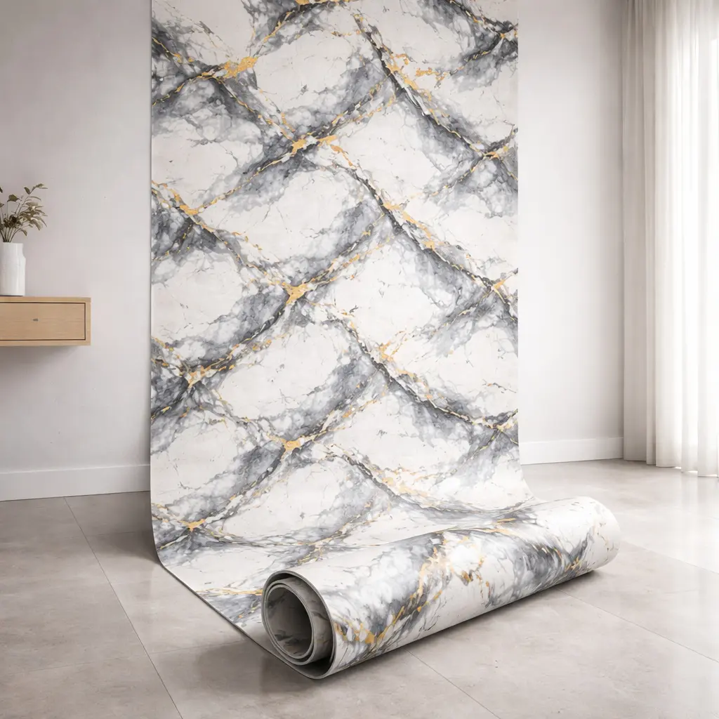 Rouleau Panneau Mural Autocollant Effet Marbre Gris 60 cm x 2,80 m – Épaisseur 3 mm