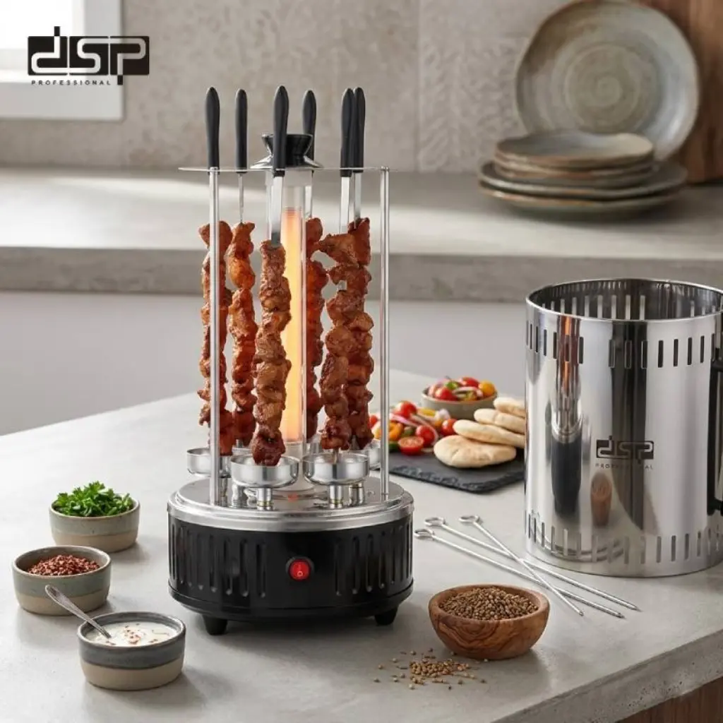Barbecue Électrique Vertical DSP KB4008 1000W – 6 Broches, Rotation Automatique
