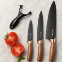 Yugawa Set de Couteaux 3 Pièces avec Éplucheur – Acier Inoxydable & Manche Bois