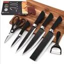Set de Couteaux Cuisine 6 Pièces avec Ciseaux & Éplucheur – Acier Inoxydable
