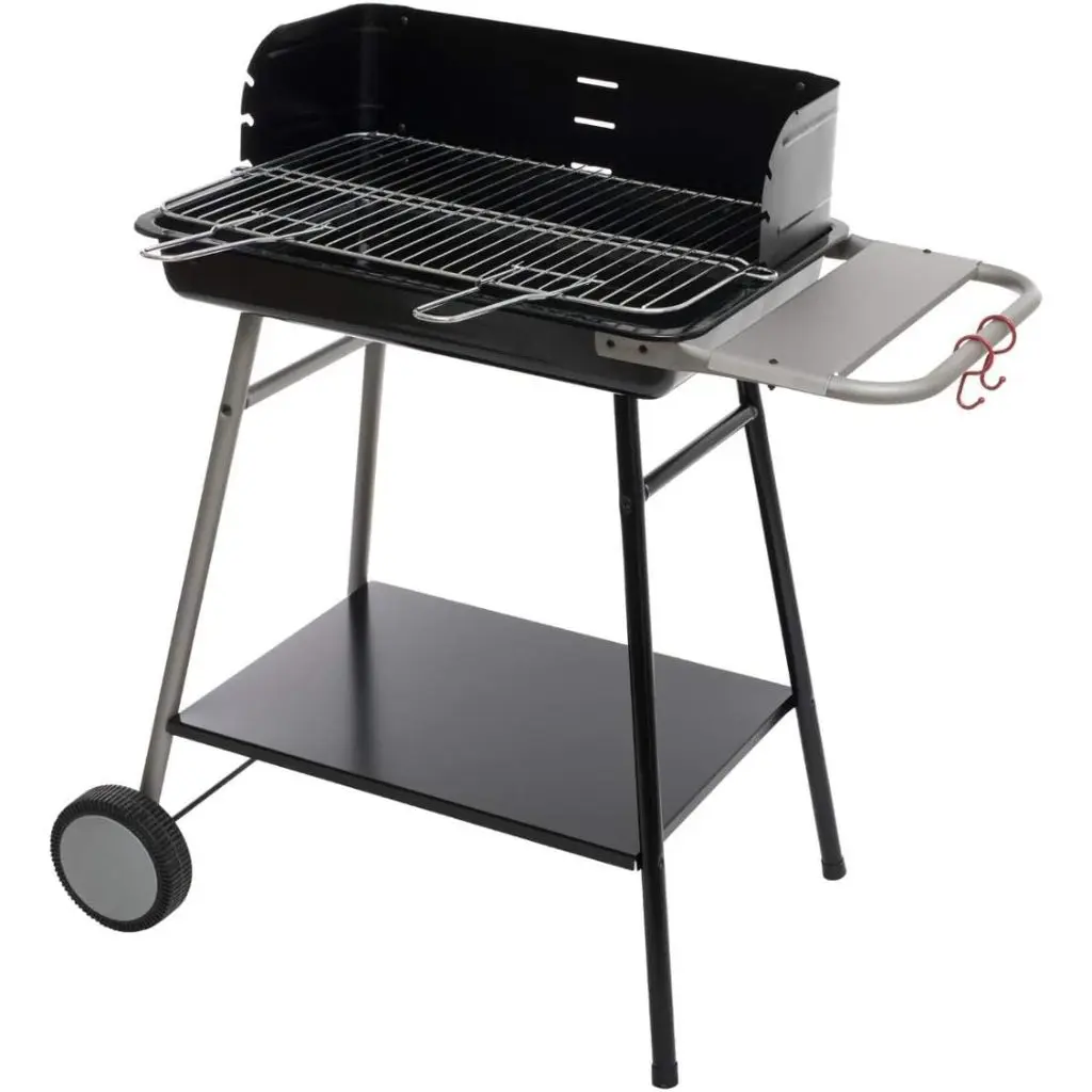 Barbecue à Charbon sur Roues avec Desserte Latérale – Grille 53 x 38 cm – 6 à 8 Couverts