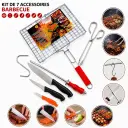 Kit Barbecue en Acier Inoxydable – Grille 35×25 cm + Couteaux + Pince + Aiguiseur