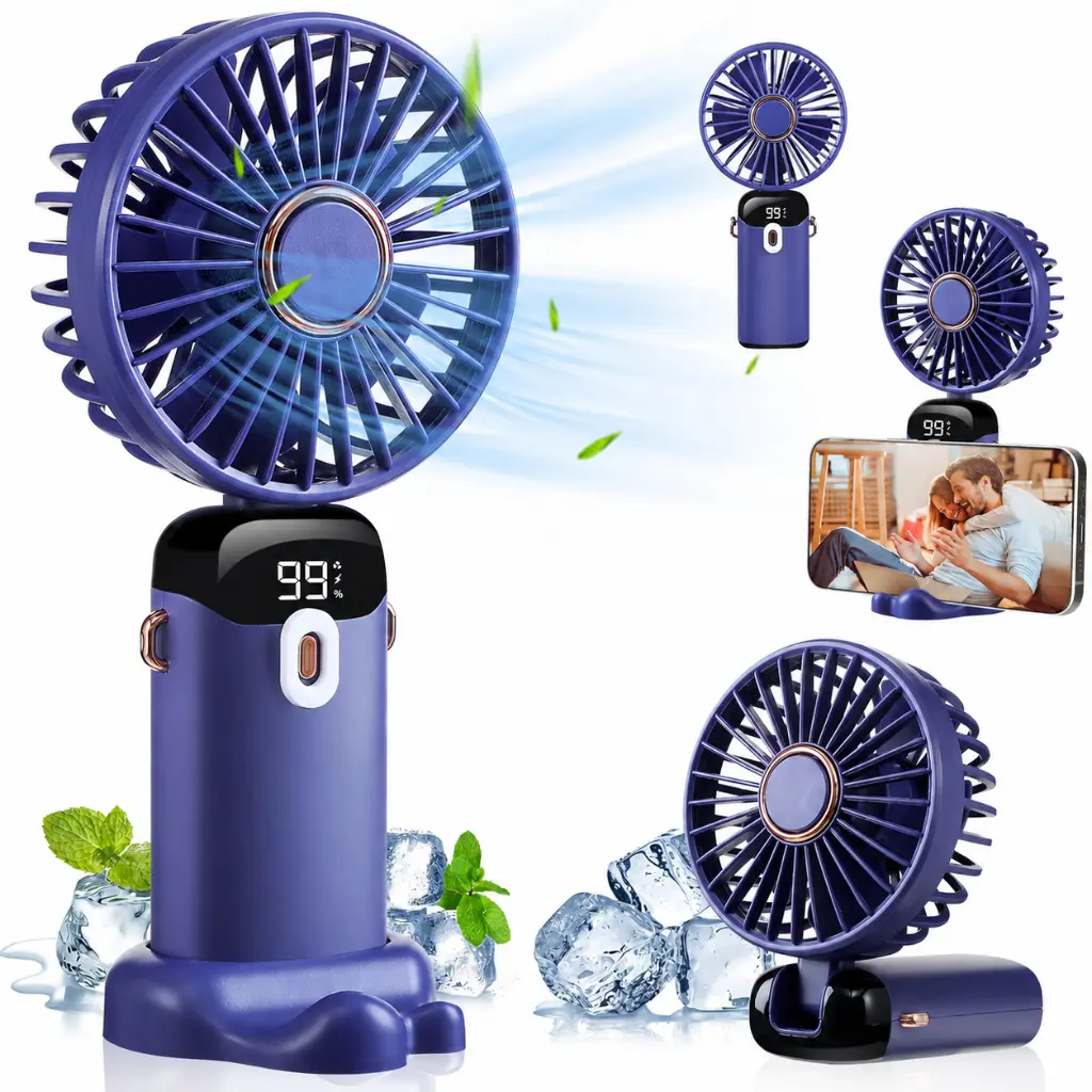 Mini Ventilateur Portable Rechargeable – 5 Vitesses – Pliable & Écran Digital LED