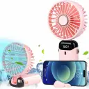 Mini Ventilateur Portable Rechargeable – 5 Vitesses – Pliable & Écran Digital LED - Rose