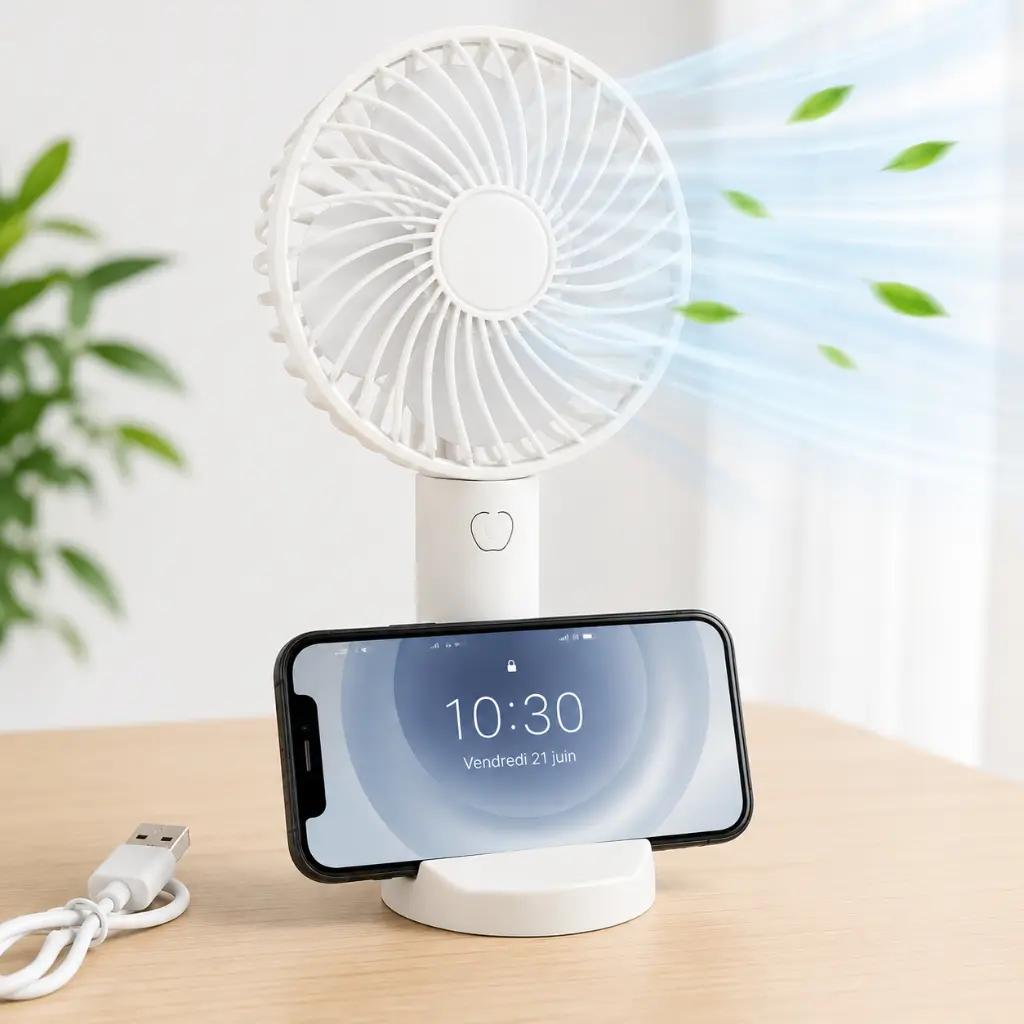 Mini Ventilateur Portable Rechargeable  – 3 Vitesses – Blanc