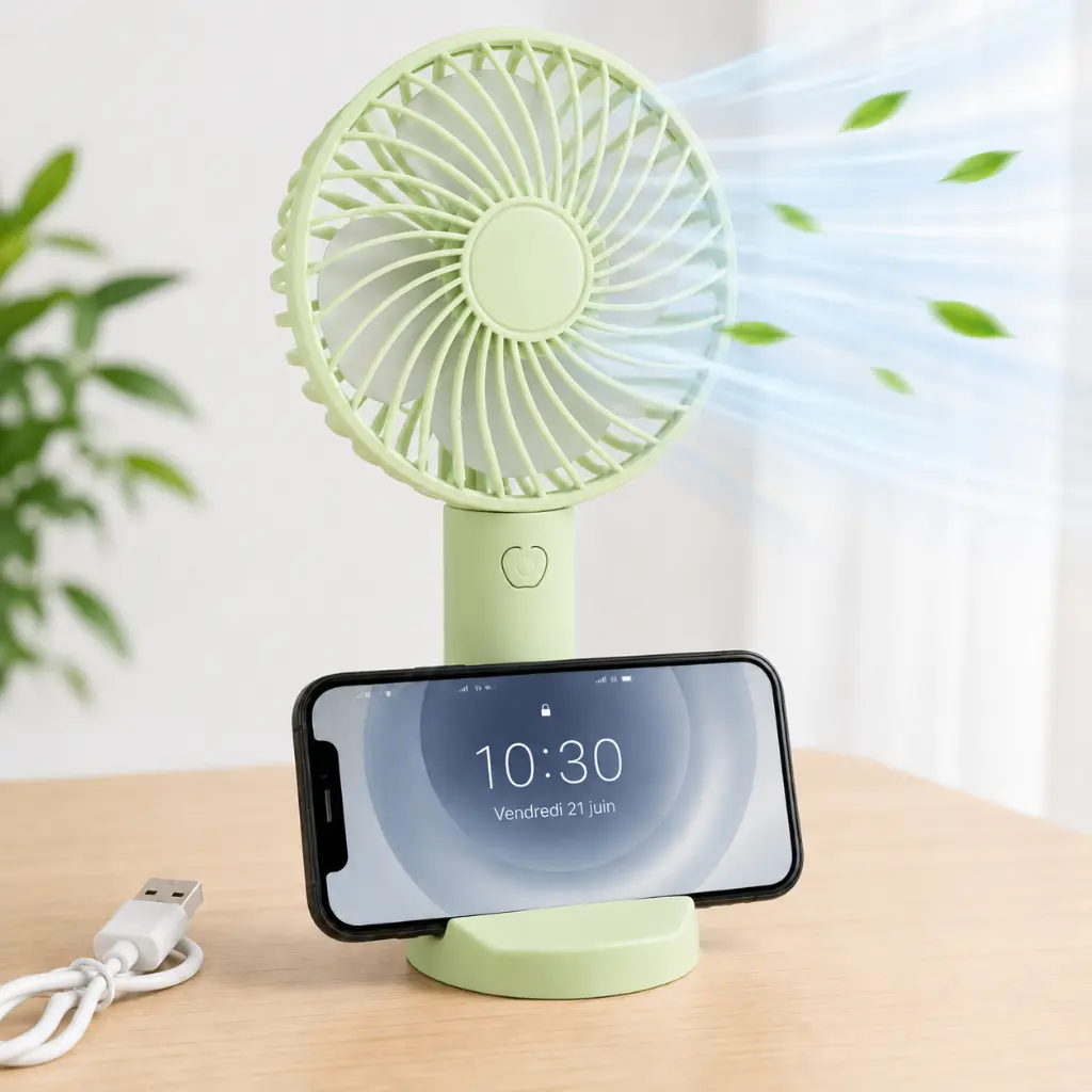 Mini Ventilateur Portable Rechargeable  – 3 Vitesses – Vert