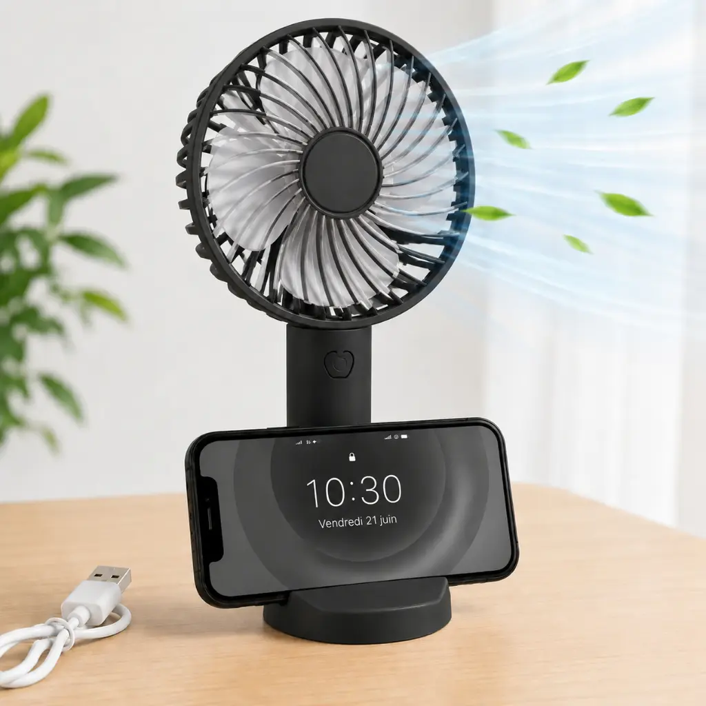 Mini Ventilateur Portable Rechargeable  – 3 Vitesses – Noir