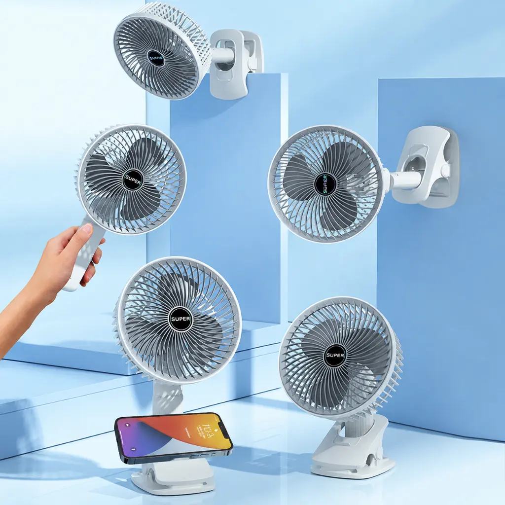Ventilateur Portable Rechargeable Multifonction – 3 Vitesses – Support Bureau & Fixation Murale