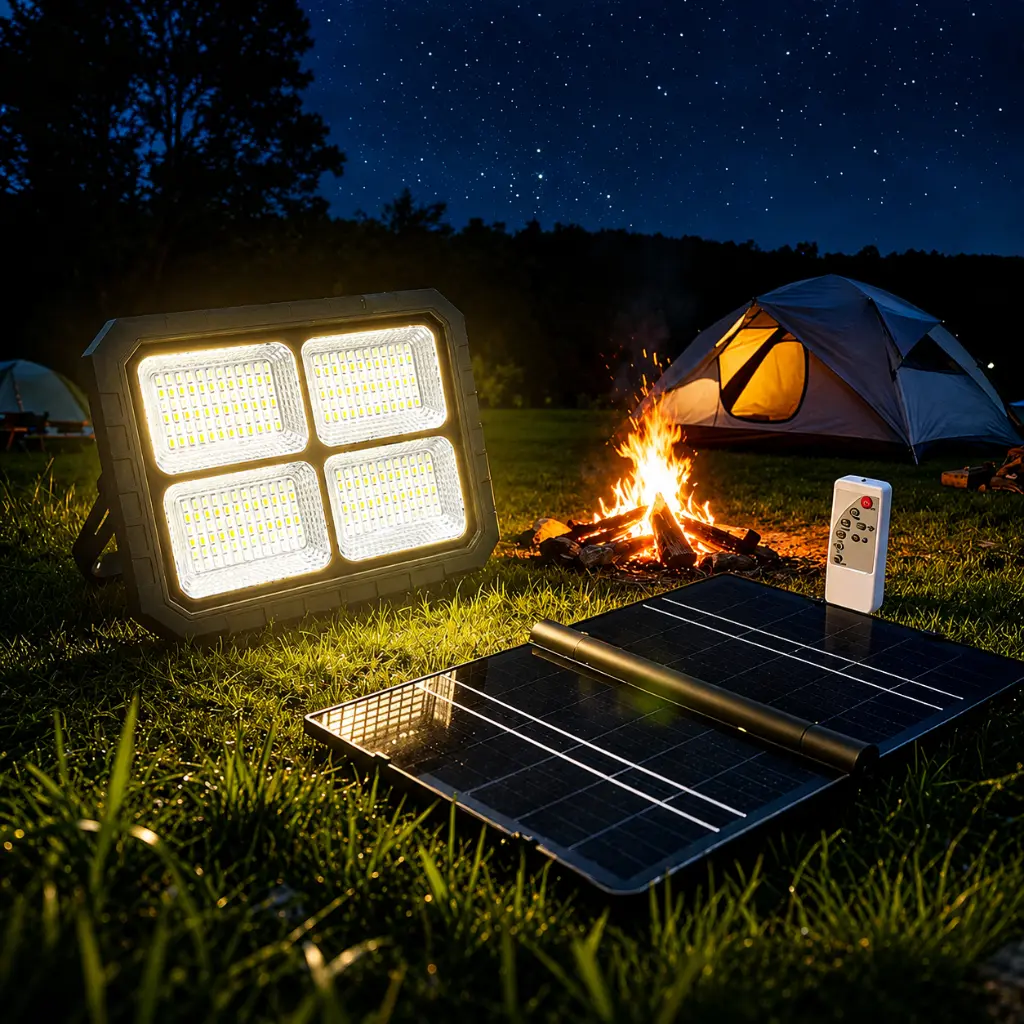 Projecteur Solaire LED Rechargeable 264 LED avec Panneau Solaire et Télécommande