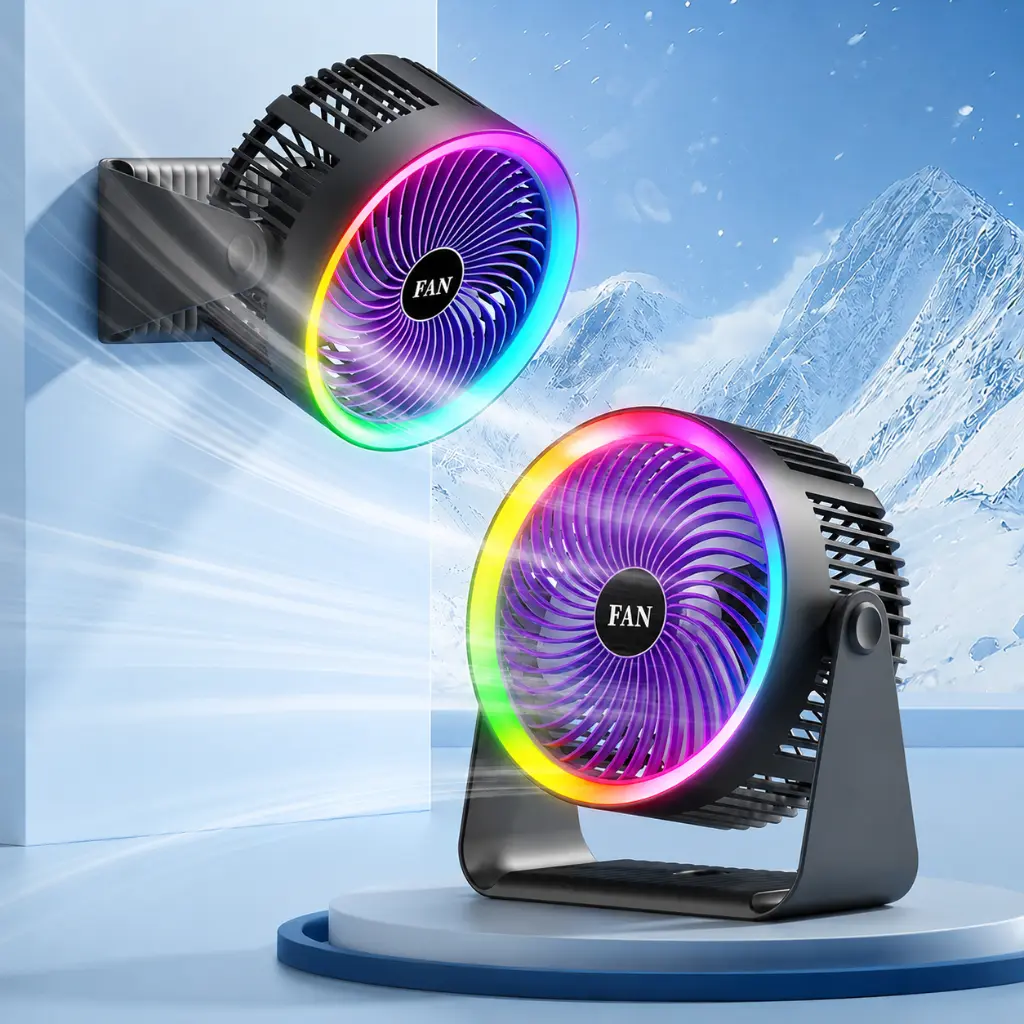 Ventilateur Portable Rechargeable LED RGB – 5 Vitesses – USB Rechargeable